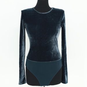 ZARA Blue Velvet Bodysuit‎ with Shoulder Pads